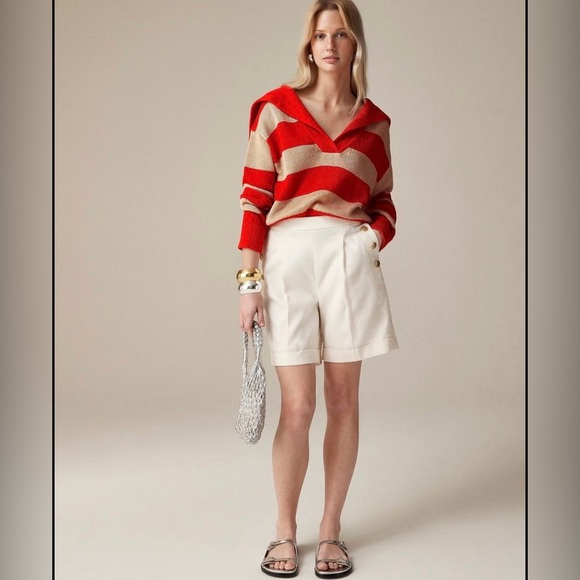 J.Crew Sailor-collar pullover sweater in khaki red stripes - Picture 2 of 8